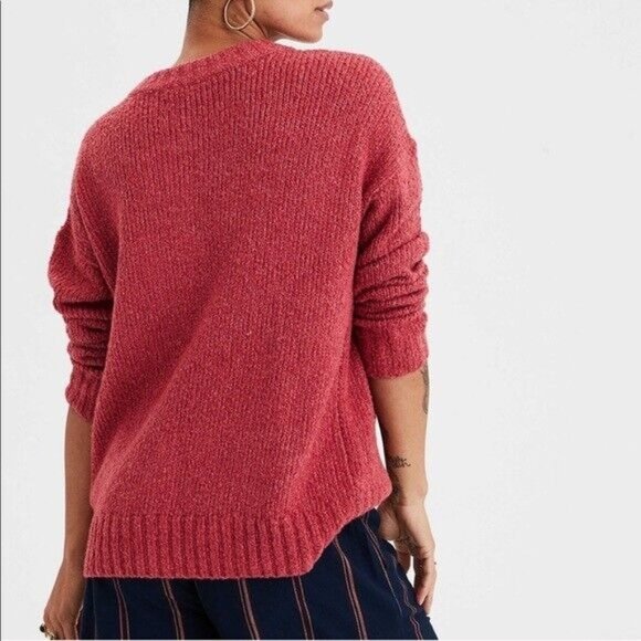 American Eagle Sweater Henley Jegging Fit Pullover Button Up Pink - Picture 3 of 12